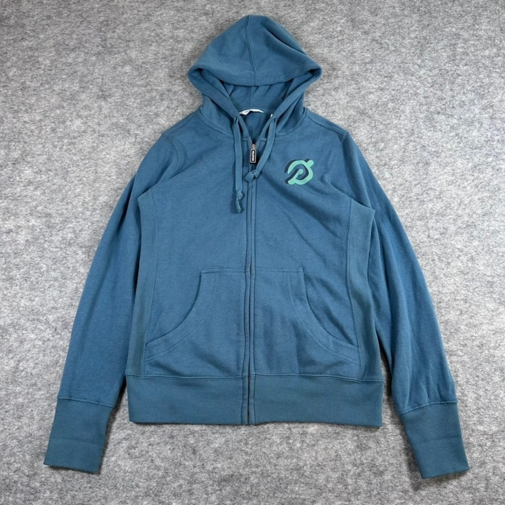 Peloton Zip Up Hoodie Womens Small Teal Blue Good Floral Back Graphic PJ213488P